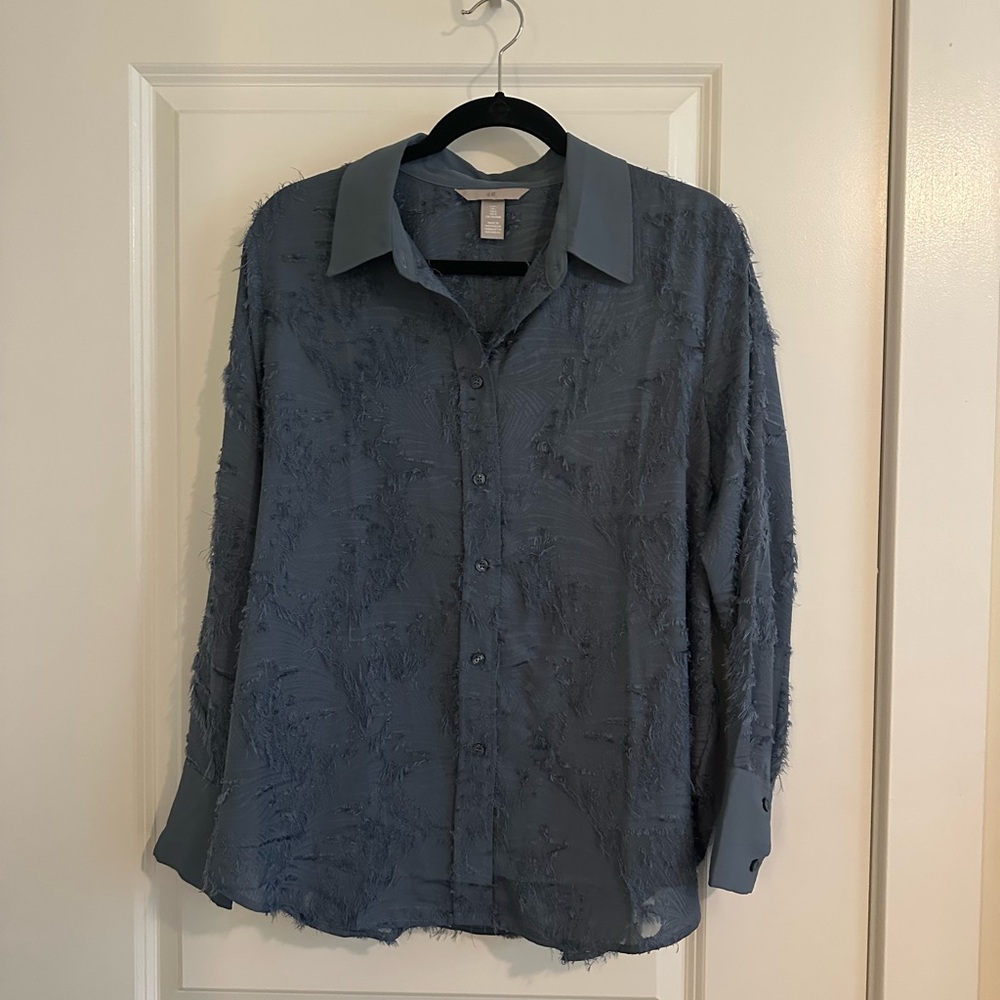 Textured Blue Button-Up Shirt